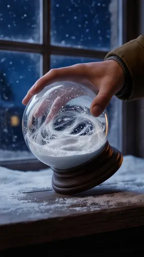 6: A hand holds the snow globe