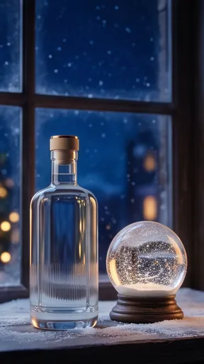 8: The bottle and the snow globe on the window ledge